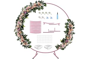 AnBaiMei 7 Ft Round Wedding Arch Stand with Metal Base for Flower Balloon Decoration, Circle Backdrop Stand Frame for Ceremony, Birthday Party, Baby Shower, Pink