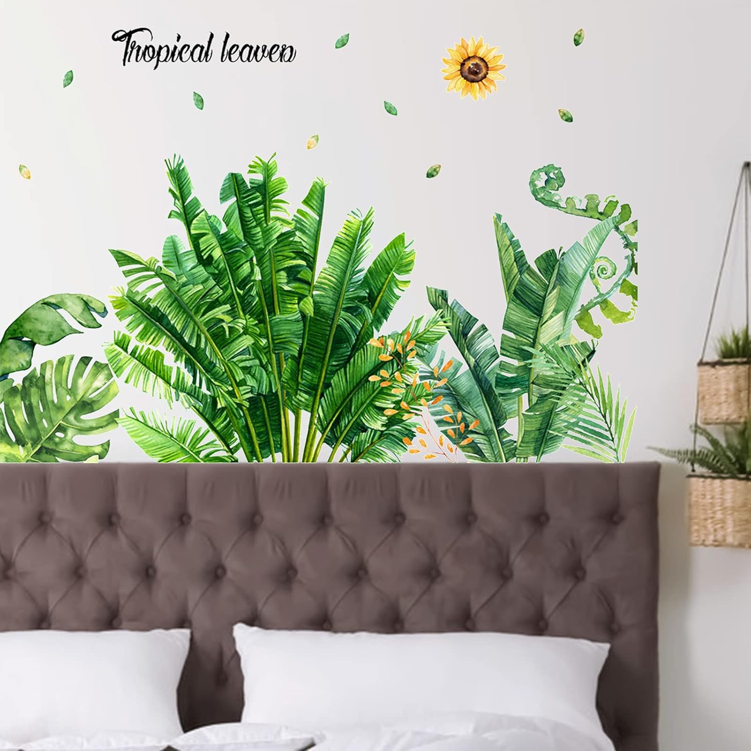 Tropical Plam Green Plant Wall Decor, DILIBRA Giant Nature Banana Green Leaf Sun Wall Decal, Watercolor Fresh Monstera Tree Leaves Wall Stickers Mural for Bedroom Nursery Office: Kitchen & Dining