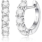 Moissanite Hoop Stud Earring for Women:D Color VVS1,Sterling Silver Huggie Earrings for Women,18K White Gold Plated Lab Created Diamond Earrings Hypoallergenic Hoop Earrings