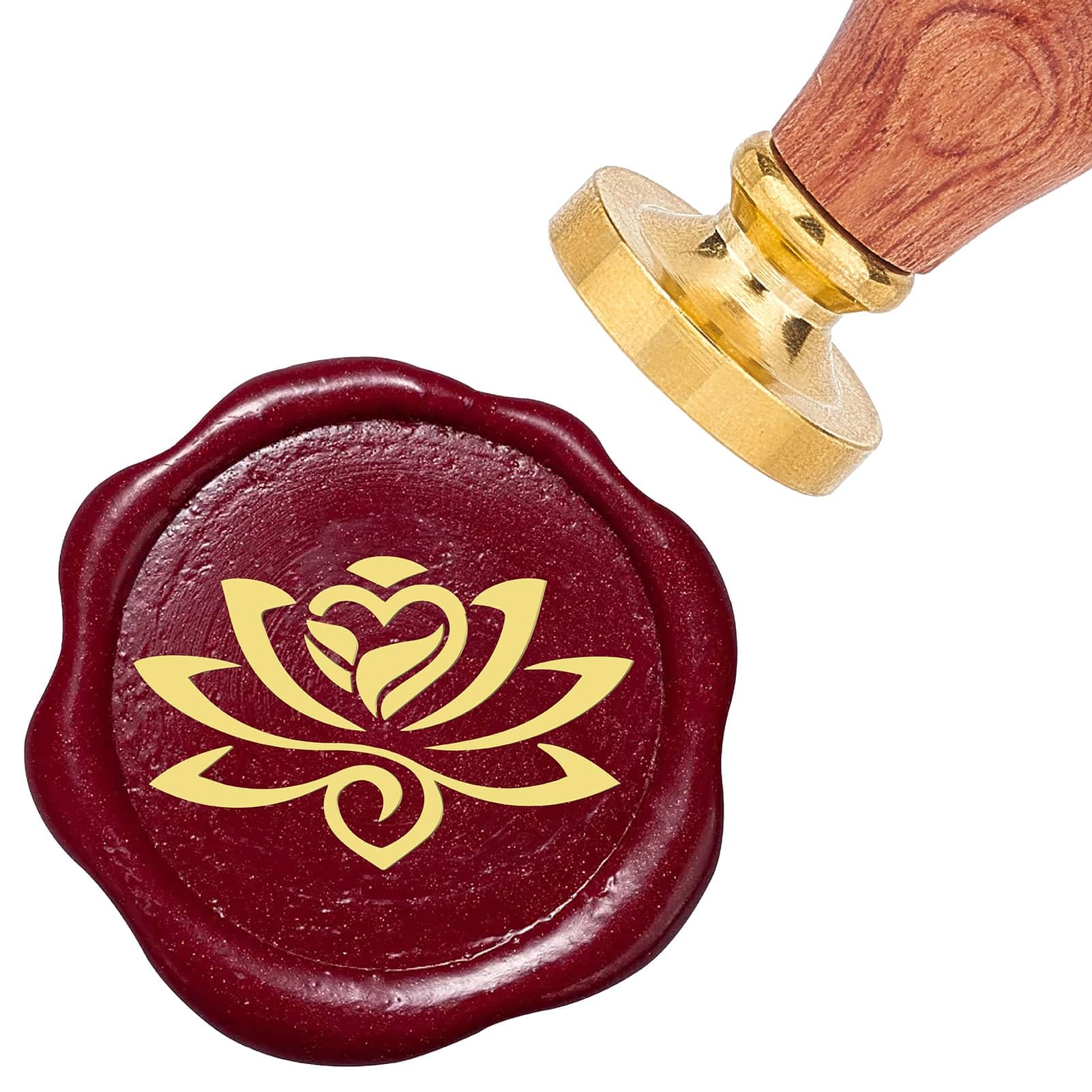 CRASPIRE Flower Wax Seal Stamp Lotus 25mm Removable Brass Head Retro Vintage Sealing Wax Stamp with Wooden Handle for Wedding Party Christmas Envelopes Invitations Gift Wrap Decoration