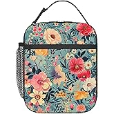 cromcu Insulated Lunch Box for Women Adults Girls Flower Floral Lunch Bag for Work,Picnic,School,Travel,Hiking, Beach or Fishing Polyester Floral Lunch Box