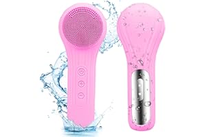 Feoflen Silicone Face Scrubber Exfoliator, Silicone Face Wash Brush for Men & Women, Ipx7 Waterproof Rechargeable Facial Cleaner for Deep Cleansing, Exfoliating, Massage Face Scrubber (Rose red)