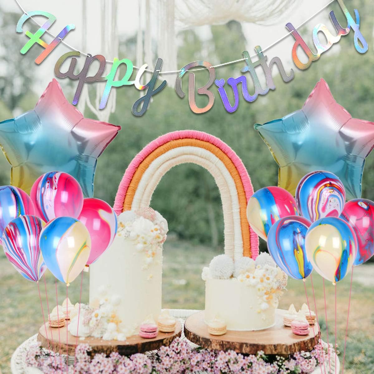 Rainbow 10th Birthday Decorations for Girls Double Digits Decorations Iridescent Happy Birthday Banner Cake Topper Pastel Number 10 Star Rainbow Gradient Balloons for 10 Year Old BRD Party - Image 5