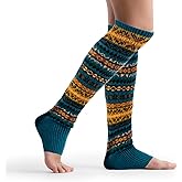 MKYSZLT Womens Wool Leg Warmers Winter Striped Boho Long Thigh High Leg Warmer Y2K Knit Over Knee Footless Boot Cuffs Socks