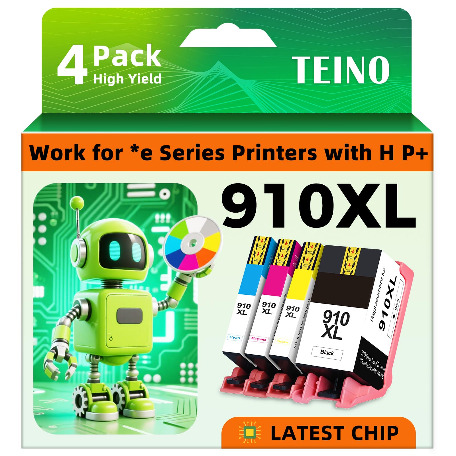 Photo 1 of 910XL Ink Cartridges for HP Printers Replacement for HP 910 Ink Cartridges Combo Pack 910 Ink Work with OfficeJet Pro 8015e 8025e 8028e 8020 8035e Printers (4-Pack 910XL Black and Color Combo Pack)