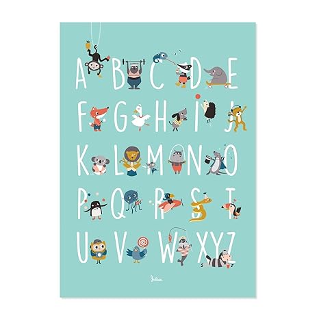 Julica Design ABC Poster für Kinder | Tiere | Alphabet Lernposter Deutsch | Buchstaben lernen im Kinderzimmer | Für Kindergar