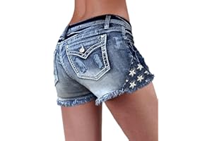 Flamingals Jean Shorts for Women Ripped Denim Shorts High Waist Distressed Raw Hem Skinny Stretchy Shorts
