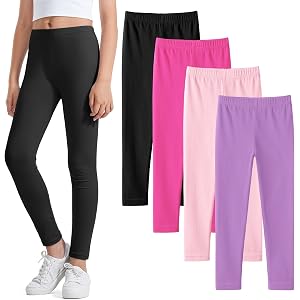 Auranso Girls Leggings 4 Pack Kids Basic Cotton School Uniform Pants