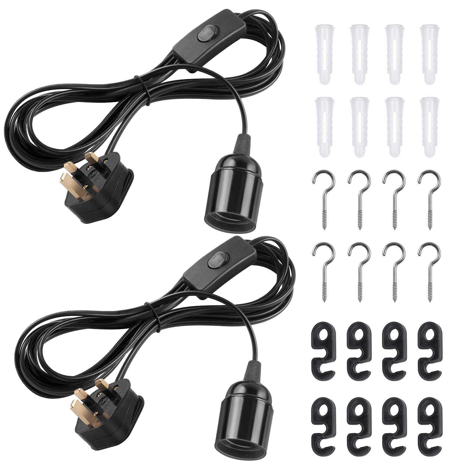 DiCUNO E27 Lampholder, Pendant Light Ceiling Lighting Fitting, Suspended Pendant Light Fitting Kit, Black, 4M, 2Packs — image 1