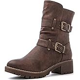 GLOBALWIN Women's Biker Boots, Black, GW-W21YY13, Ankle Boots, Bootie, Zip Closure, Block Heel, All-Day Comfort, Versatile, Ethically Made