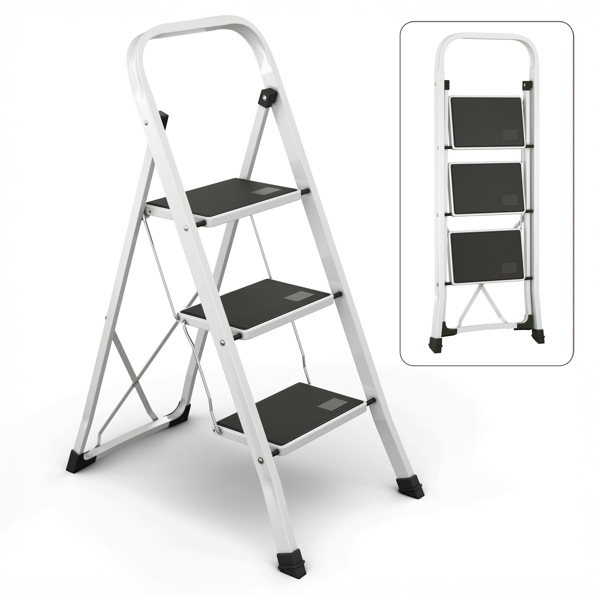 Photo 1 of ****It is used, it is missing a piece and it is not known if it is 100% functional.****K Kingrack 3 Step Ladder for Adults, Portable Folding Step Stool with Non-Slip Pedal, Lightweight 330lbs Steel Ladder for Home Office Bathroom