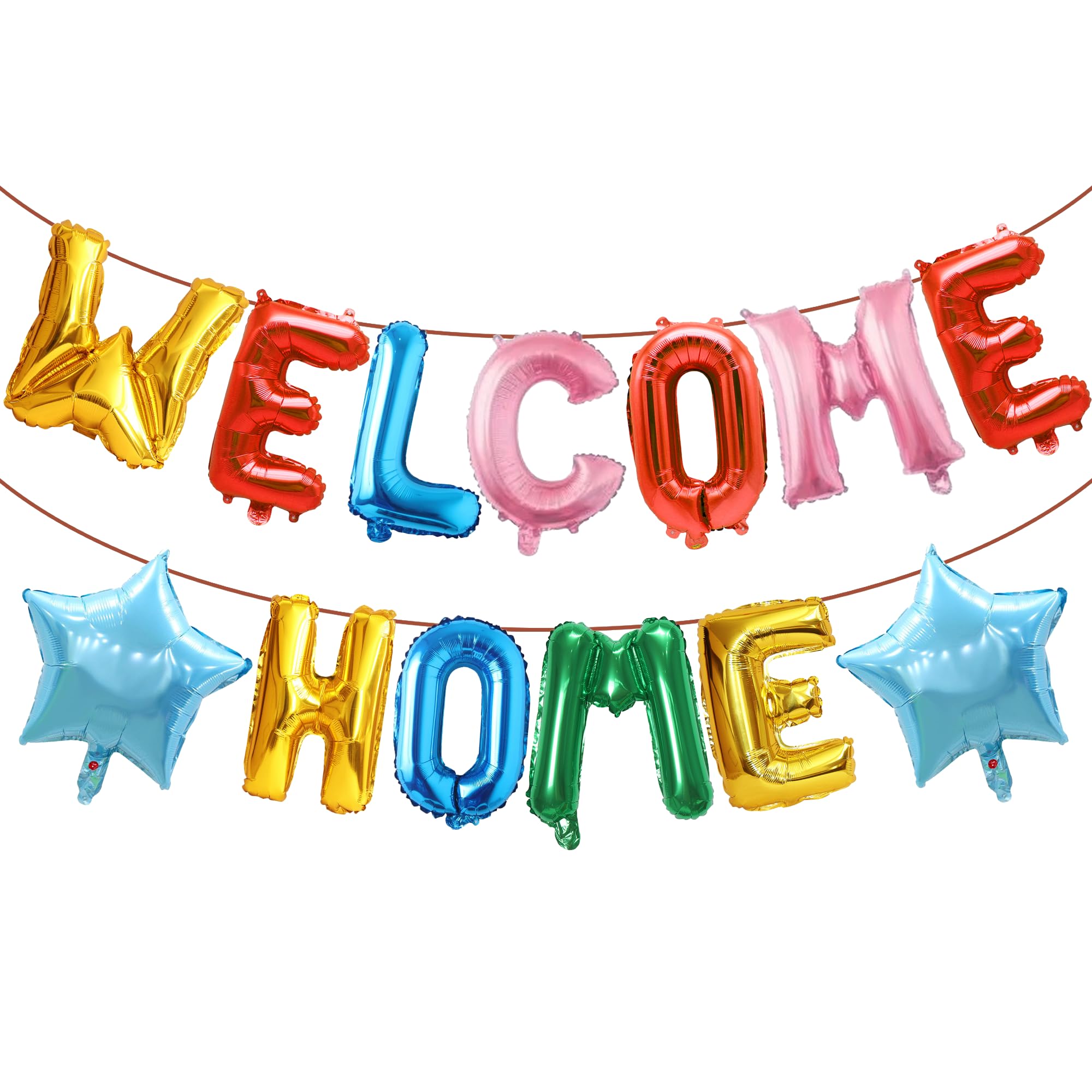 Welcome Home Banner Balloon Decorations - Colorful Letter Star Foil Balloons for New Home, Baby Homecoming, and We Missed You Family Party Supplies