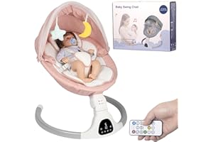 JFOVMCYG Electric Baby Swing for Infants, with Bluetooth Remote Control Timing Function and 10 Music 5 Swing Speeds 3 Seat Positions Baby Bouncer for Boy Girl Indoor & Outdoor Use (Pink)
