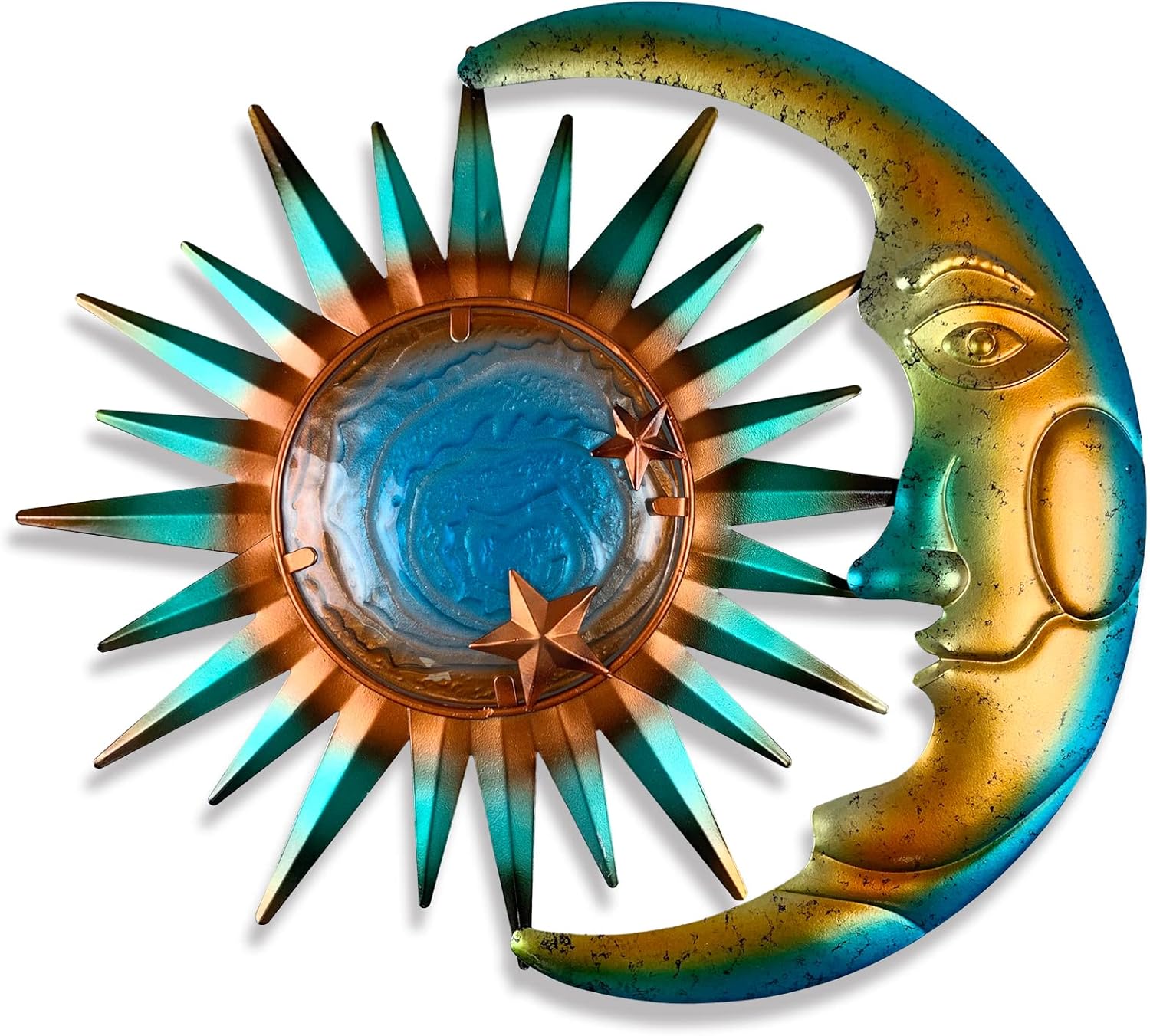 Plaques & Wall Art - LIFFY Metal Sun Wall Decor - Moon and Sun Wall Art Decor- Metal Sun Outdoor Wall Art Sculpture for Indoor Living Room Bedroom, Warm Gift Idea