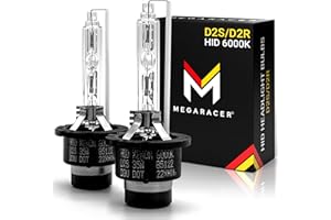 MEGA RACER D2S HID Bulbs | 6000K Cool White HID Headlight Bulbs | D2R Headlight Bulb | Xenon Headlight Bulbs | HID Headlights | Xenon HID Bulbs | HID Lights for Cars Headlights | D2S Bulb | HID Bulb Pack of 2