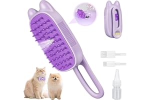 CXCHKK Rechargeable Cat Steam Brush with Mist Spray, 3-in-1 Pet Steam Brush for Long and Short Haired Cats and Small Dogs, Anti-Static, De-Shedding, Detangling, Massage, Purple Cat Design