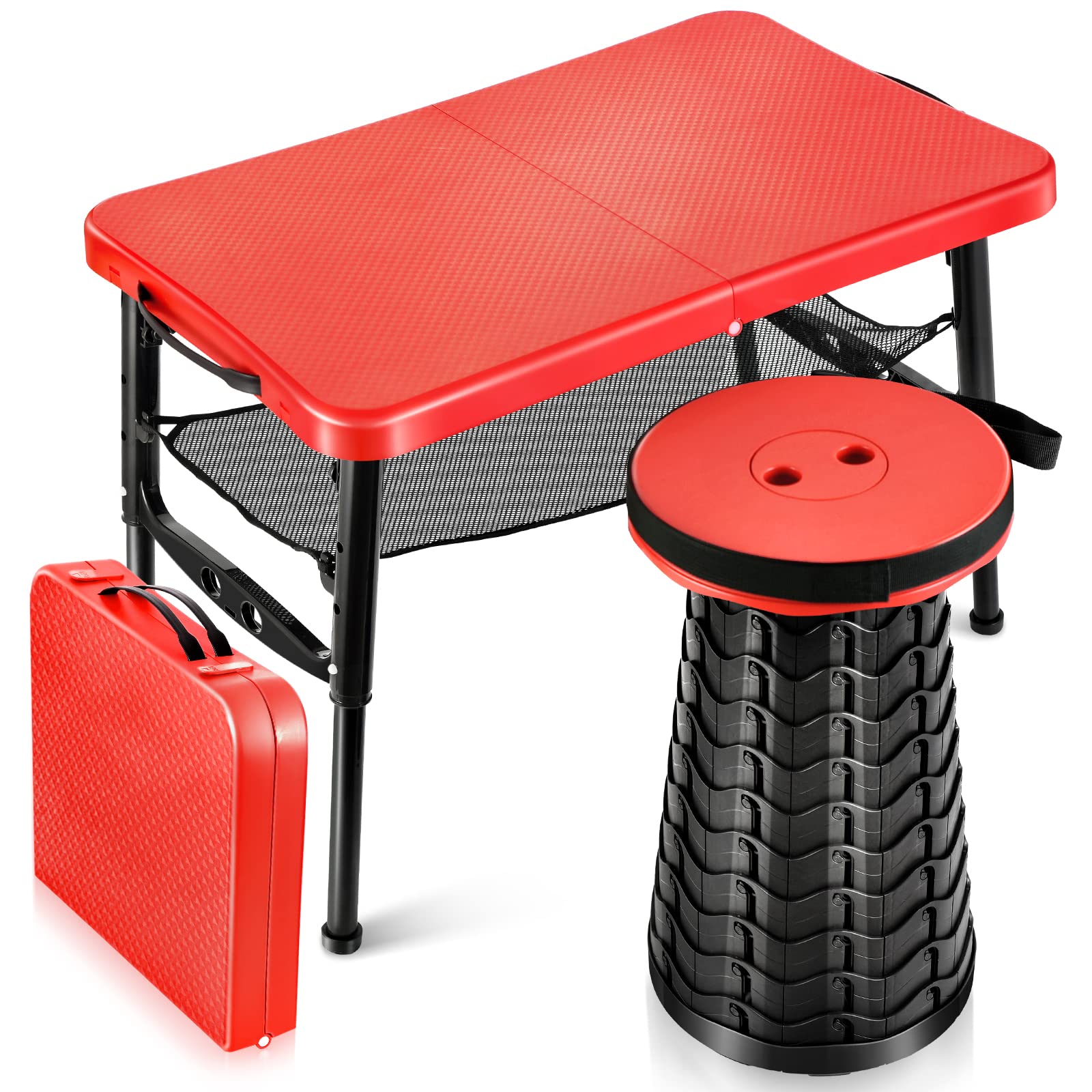 Photo 1 of KPR Retractable Small Folding Table and Stool Set, Portable Camping Foldable Table Lightweight Yet More Sturdy with Adjustable Stool for Outdoor Picnic, Beach, Camp, Also Ideal as Laptop Bed Desk