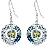 TOUPOP Birthstone Earrings for Women 925 Sterling Silver Moon and Star Dangle Earrings with Austrian Crystal Birthday Jewelry Mothers Day Gifts for Mom Wife Her