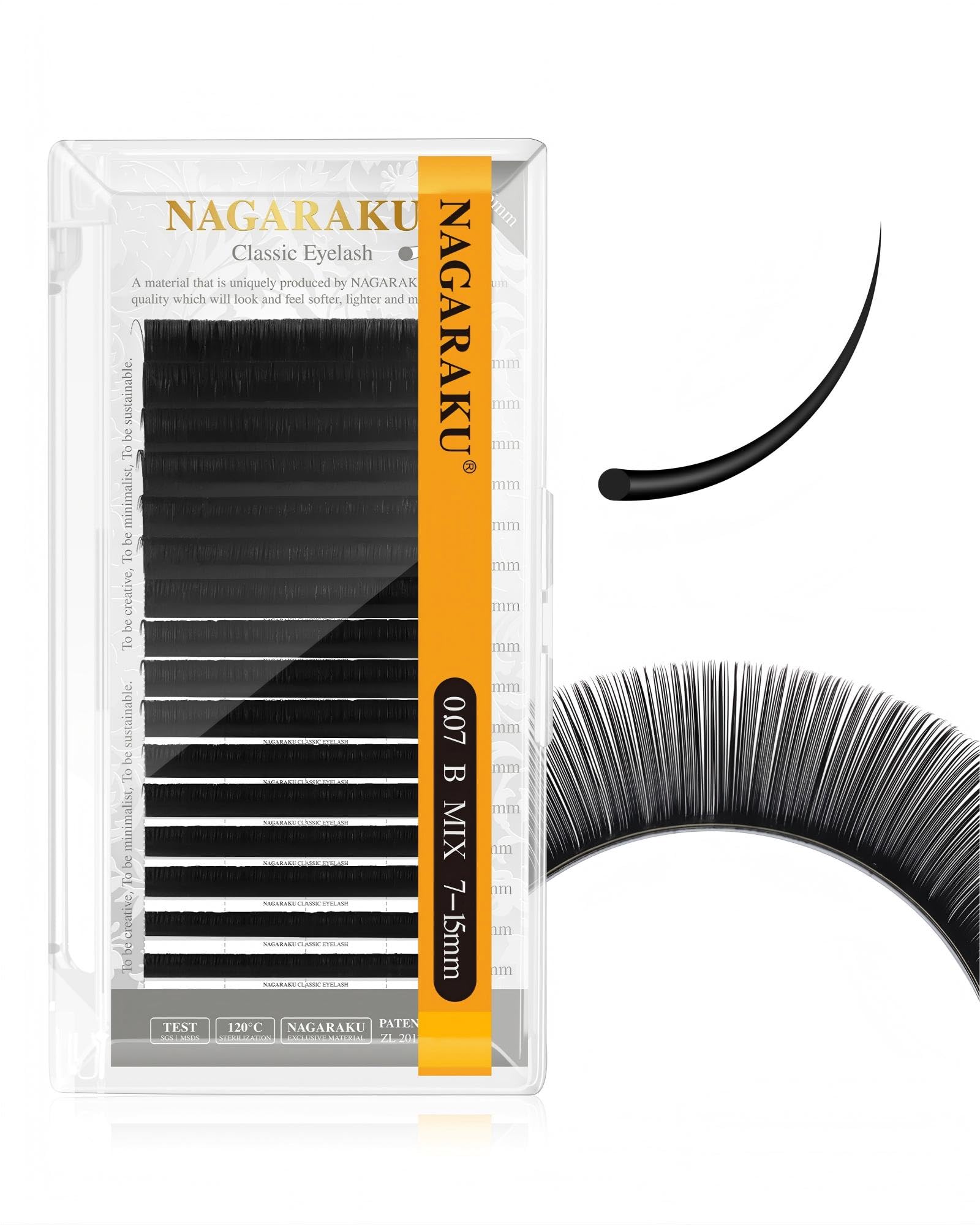 NAGARAKU Eyelash Extensions Individual Mega Volume Lashes Manual Fan 0.07mm B Curl 7-15mm Mix Tray Classic Matte Black Natural False Lash 16 Rows