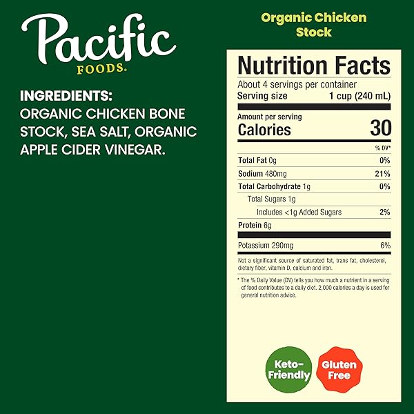 PACIFIC FOODS ORGANIC CHICKEN STOCK, 32 OZ CARTON