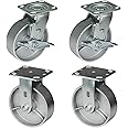 HANDSAMMU 6X2 Heavy Duty Caster Steel Cast Iron Wheel - Industrial Caster Wheels, Set of 4 with up to 5000 LB Capacity - Widely use for, Tool Box and Workbench (2 Brake &2 Rigid)