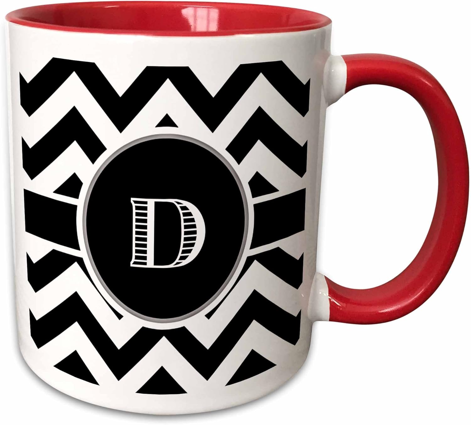 3dRose Chevron Monogram Initial D Two Tone Mug, 11 oz, Black/White/Red