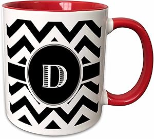 3dRose Chevron Monogram Initial D Two Tone Mug, 11 oz, Black/White/Red