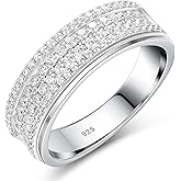 SweetJew 925 Sterling Silver Wedding Rings For Men Round Cut 4 Rows Of Grade 5A Cubic Zirconia Wedding Band Promise Rings For Him Size 7-14