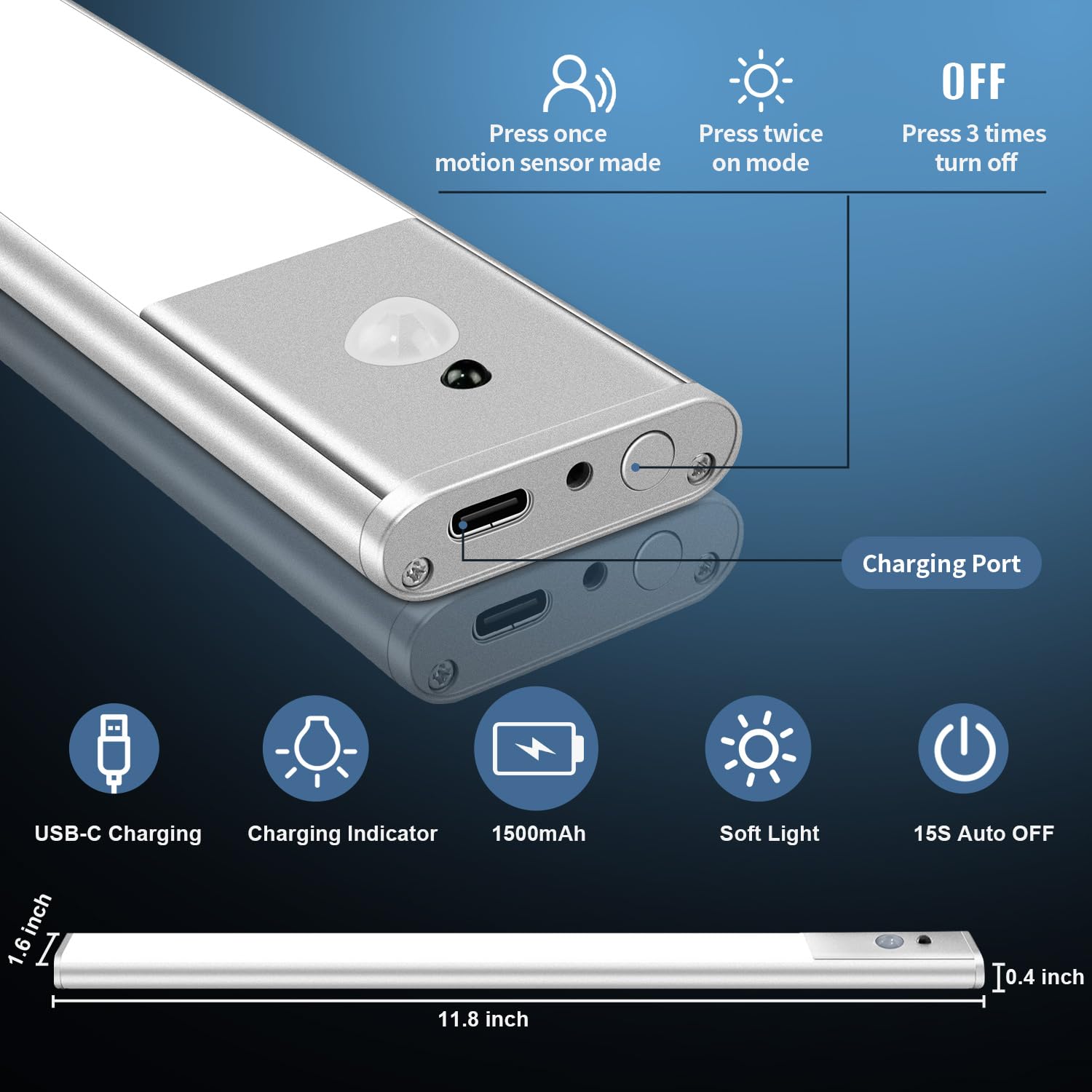 Under Counter Lights for Kitchen, Rechargeable Under Cabinet Lighting Wireless Motion Sensor Light Indoor 64 LED 3 Color Temps Dimmable with Remote for Closet Stairs Wardrobe Hallway 3 Pack