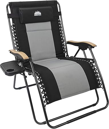 Amazon Com Coastrail Outdoor Oversized Zero Gravity Chair Wood Armrest Padded Xxl Folding Patio Lounge Adjustable Recliner With Cup Holder Side Table 400lbs Weight Capacity Black Garden Outdoor