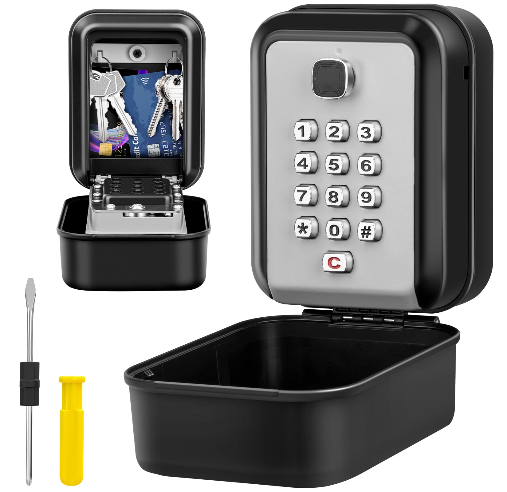 KTUEOV Outdoor Key Safe, Wall Mounted Police Approved Key Lock Box 12-Digit Combination Keysafe Lockbox with Weatherproof Cover for Home, Garage, Office, Warehouse - Gray