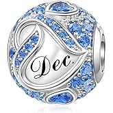 JIAYIQI Birthstone Charms for Bracelet Necklace 925 Sterling Silver Bead Love Heart Charms Happy Birthday Charms for Women