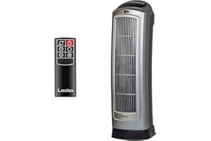 Lasko Oscillating Digital Ceramic Tower Heater for Home with Adjustable Thermostat, Timer and Remote Control, 23 Inches, 1500W, Silver, 755320