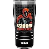 Tervis Traveler Marvel Deadpool Shhh No One Cares Triple Walled Insulated Tumbler Travel Cup Keeps Drinks Cold & Hot, 20oz, Stainless Steel