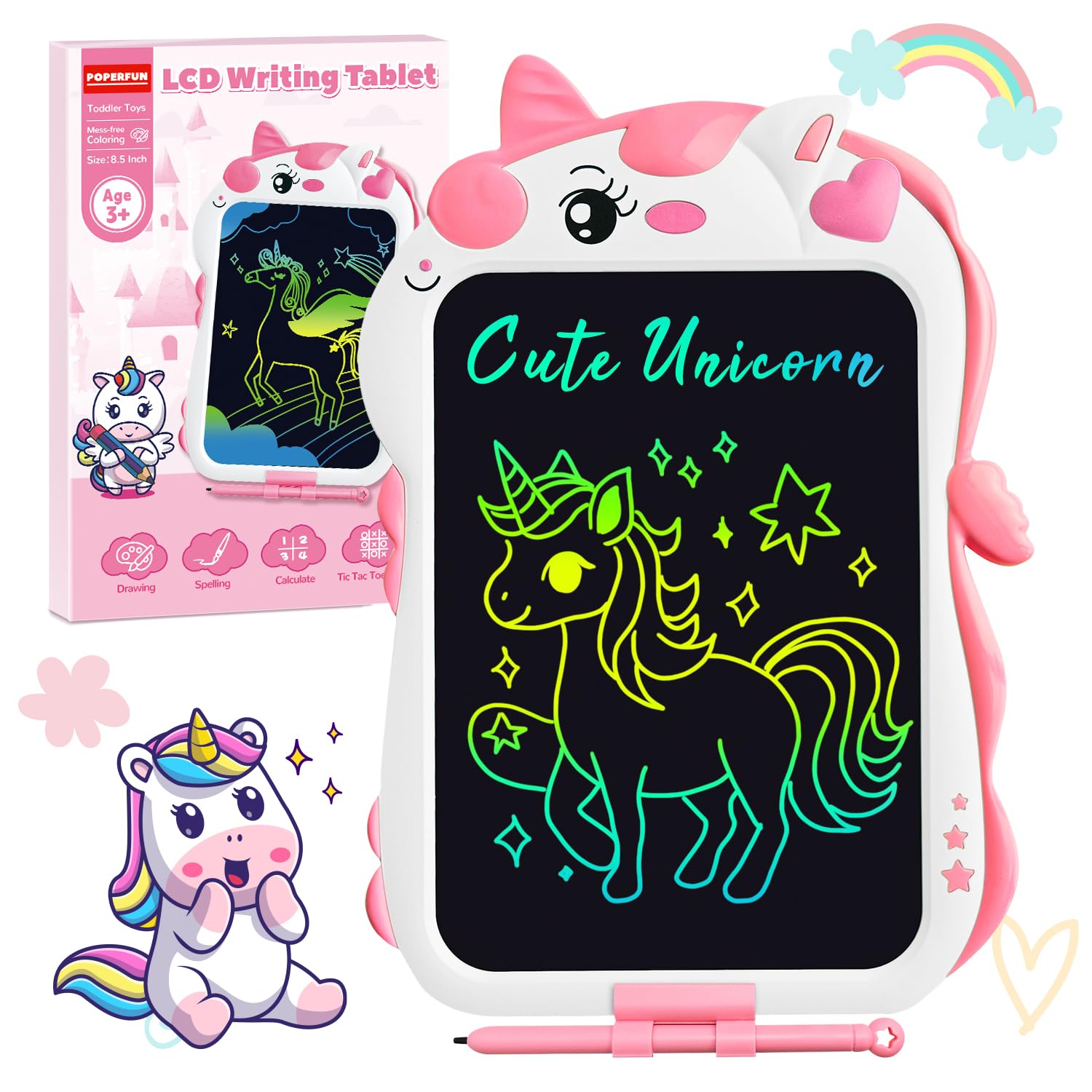 LCD Writing Tablet for Kids,Unicorn Gifts for Girls,Doodle Pad Drawing Tablet for Kids 3+ Year Old, Drawing pad for Ages 2-4 5-7 6-8 9 8-12 Years Old Boys Girls Christmas Birthday Gifts