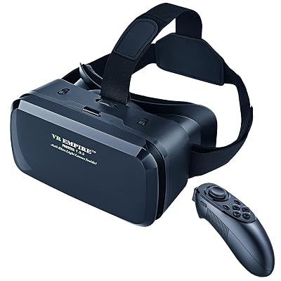 Cell Phone Virtual Reality headsets VR Headsets for Phone 3D Glasses Helmets VR Goggles for TV Movies Video Games Compatible to iOS Android Support 4.7” to 7.3” Mobile Screen with Controller (BR95)