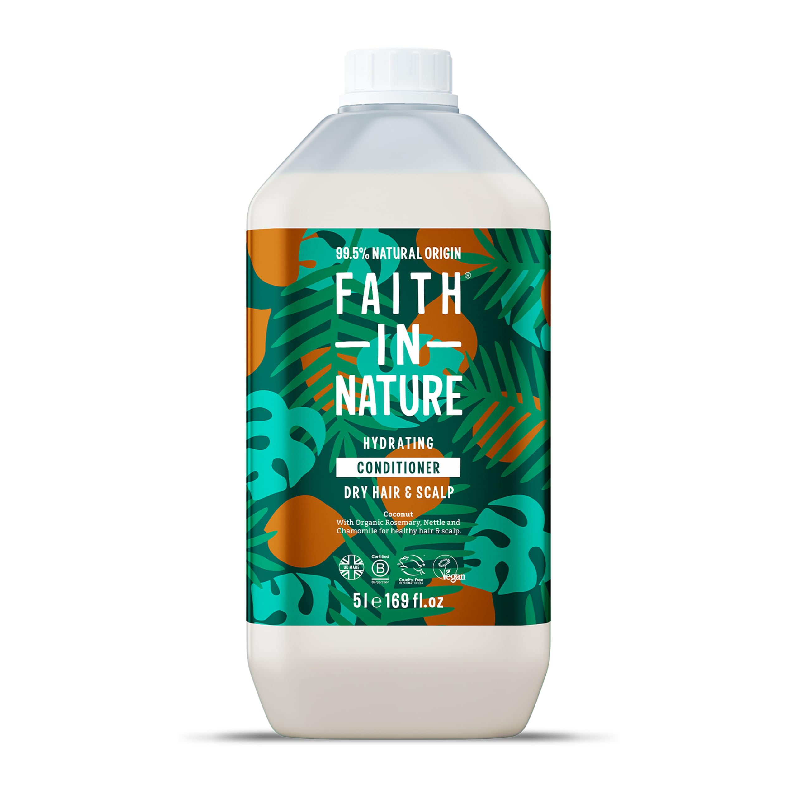 Faith In Nature Organic Coconut Conditioner, Hydrating for Dry Hair & Scalp, Vegan & Cruelty Free, No SLS, Silicones or Parabens, 5L Refill Pack