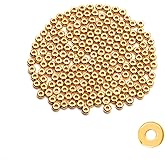 200pcs 4mm Gold Flat Beads, 14K Gold Plated Brass Round Spacer Beads Stackable Loose Filled Beads for Necklace Earring Jewelry Making Accessories
