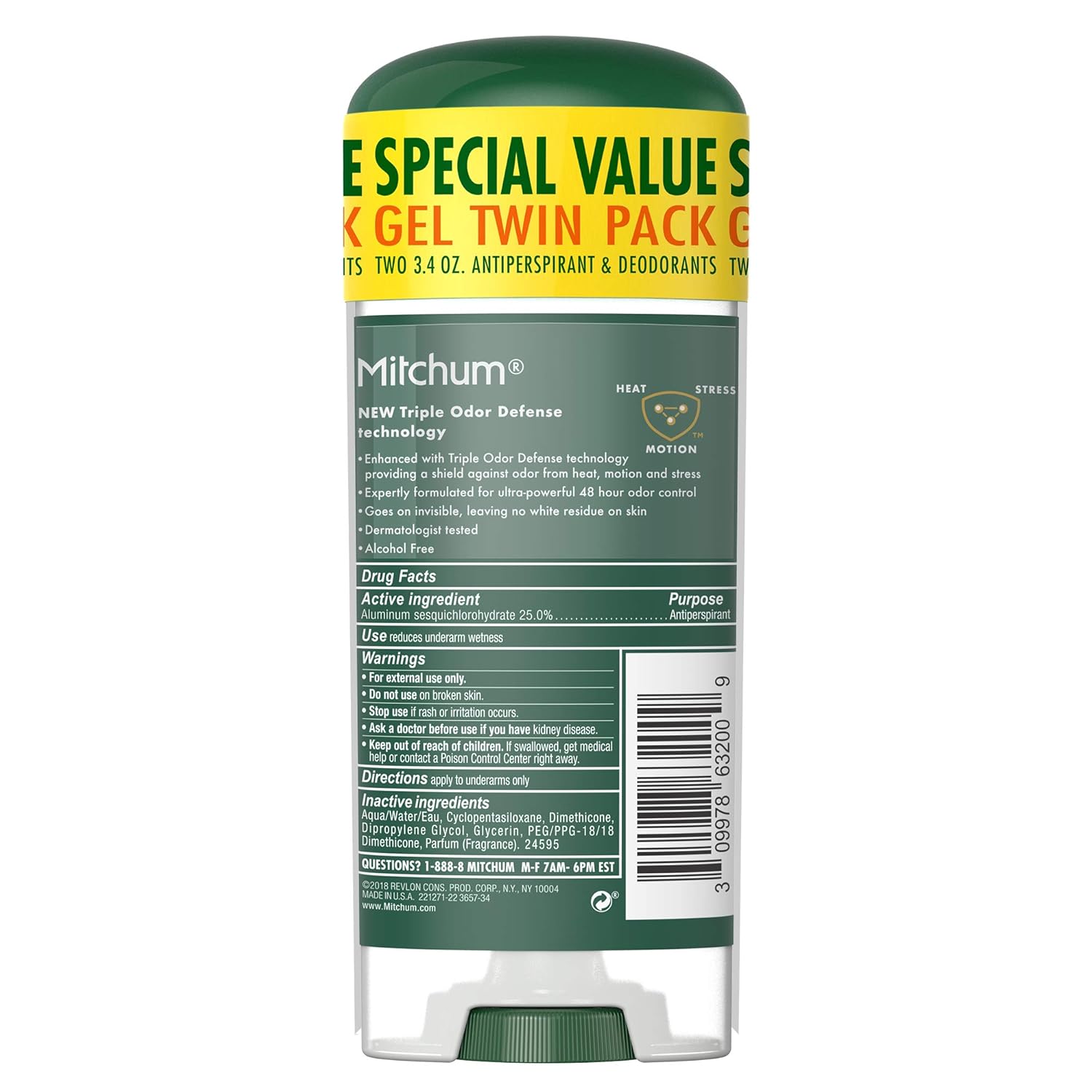 Mitchum Antiperspirant Deodorant Stick for Men, Triple Odor Defense Gel, 48 Hr Protection, Dermatologist Tested, Alcohol Free, Unscented, 3.4 oz (pack of 2) : Beauty
