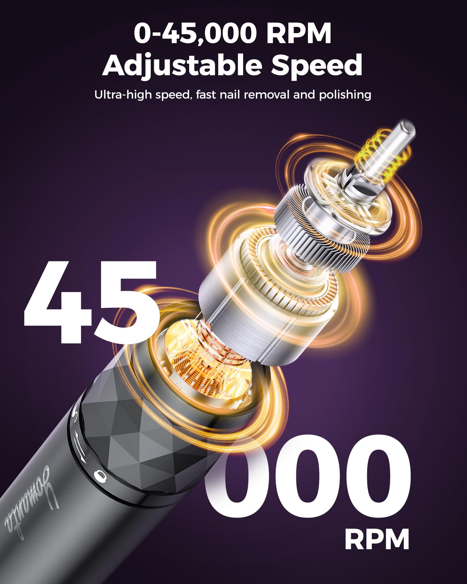 Yomanta Electric Nail Drill Professional Kit: 45,000 RPM USB Rechargeable Efile Nail Drill Nail File with 12 Bits for Polishing Gel/Acrylic Nails- Portable Manicure Tool Set for Salon/Home-Black - Image 4