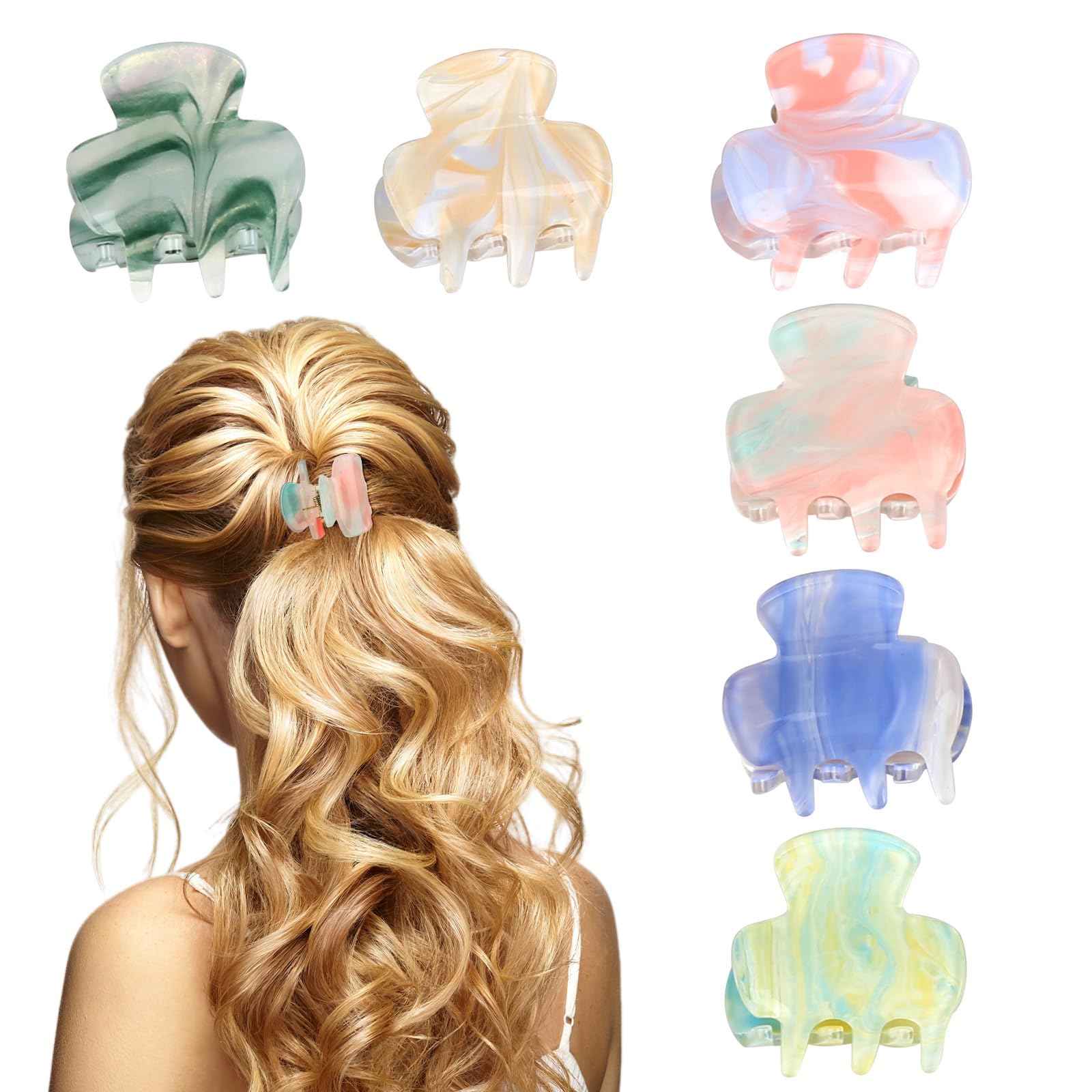 Pack of 6 Small Hair Clips for Women, Medium and Thin Hair, Non-Slip Claw, Tortoiseshell Cellulose Acetate for Women Girls — image 1