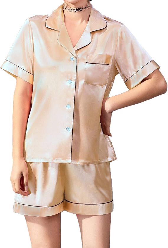 Amazon Jove Jek パジャマ レディース 上下セット 半袖 シルク 寝間着 前開き クラシック ルームウェアセット ショートパンツ 通気 大きいサイズ 薄い 春 夏 秋 冬用 パジャマ ルームウェアセット 通販