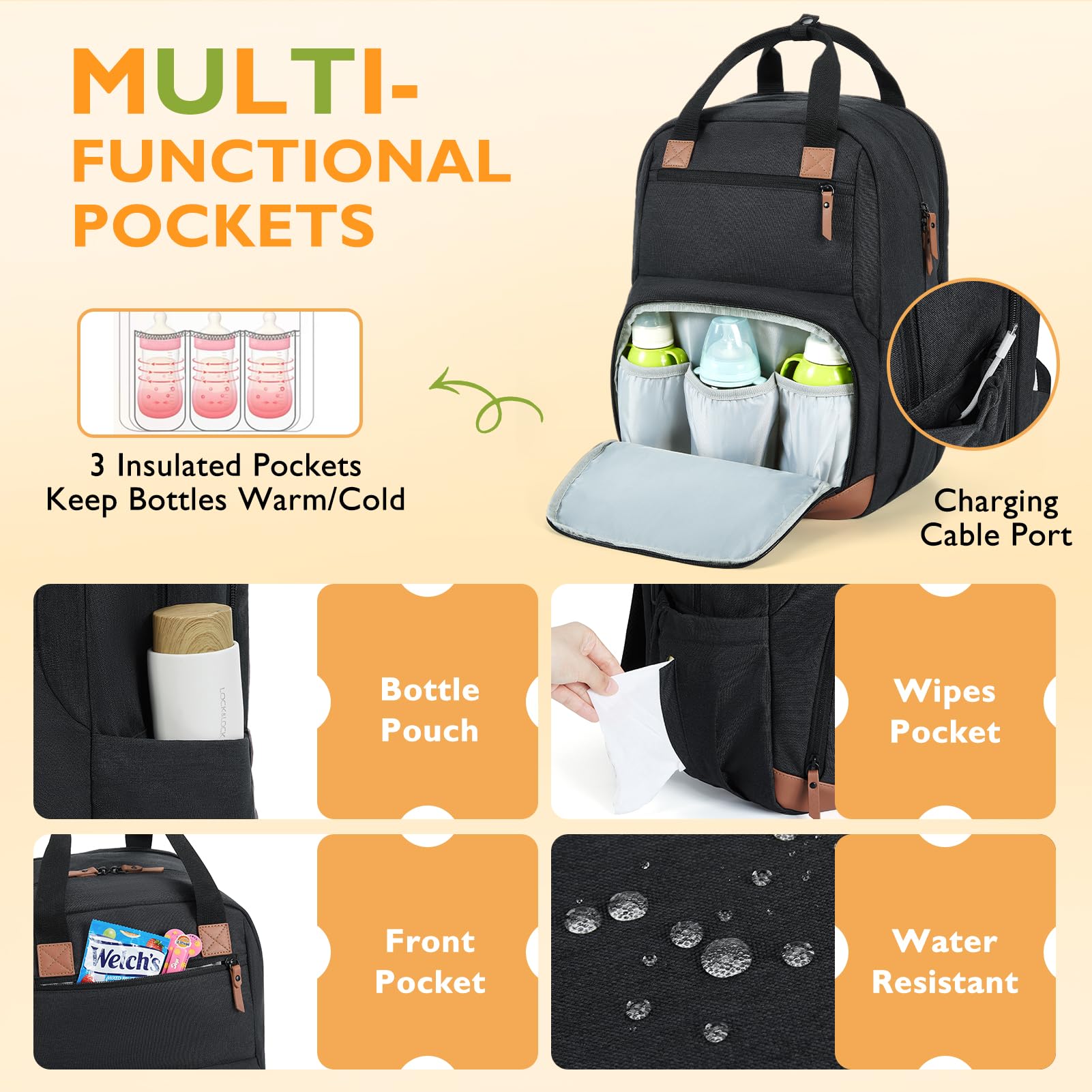 mommore Diaper Bag Backpack with Changing Station Large Travel Diaper Bags Unisex Baby Bag with Changing Pad, Stroller Straps