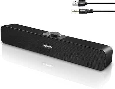 HEANTTV Computer Speakers 6W USB Powered Soundbar with 2 Diaphragms 3.5mm AUX