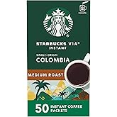 Starbucks VIA Ready Brew Colombia Coffee, 50-Count | 100% Arabica instant coffee packets; single-origin Colombia medium roast; 1 box, 50 packets