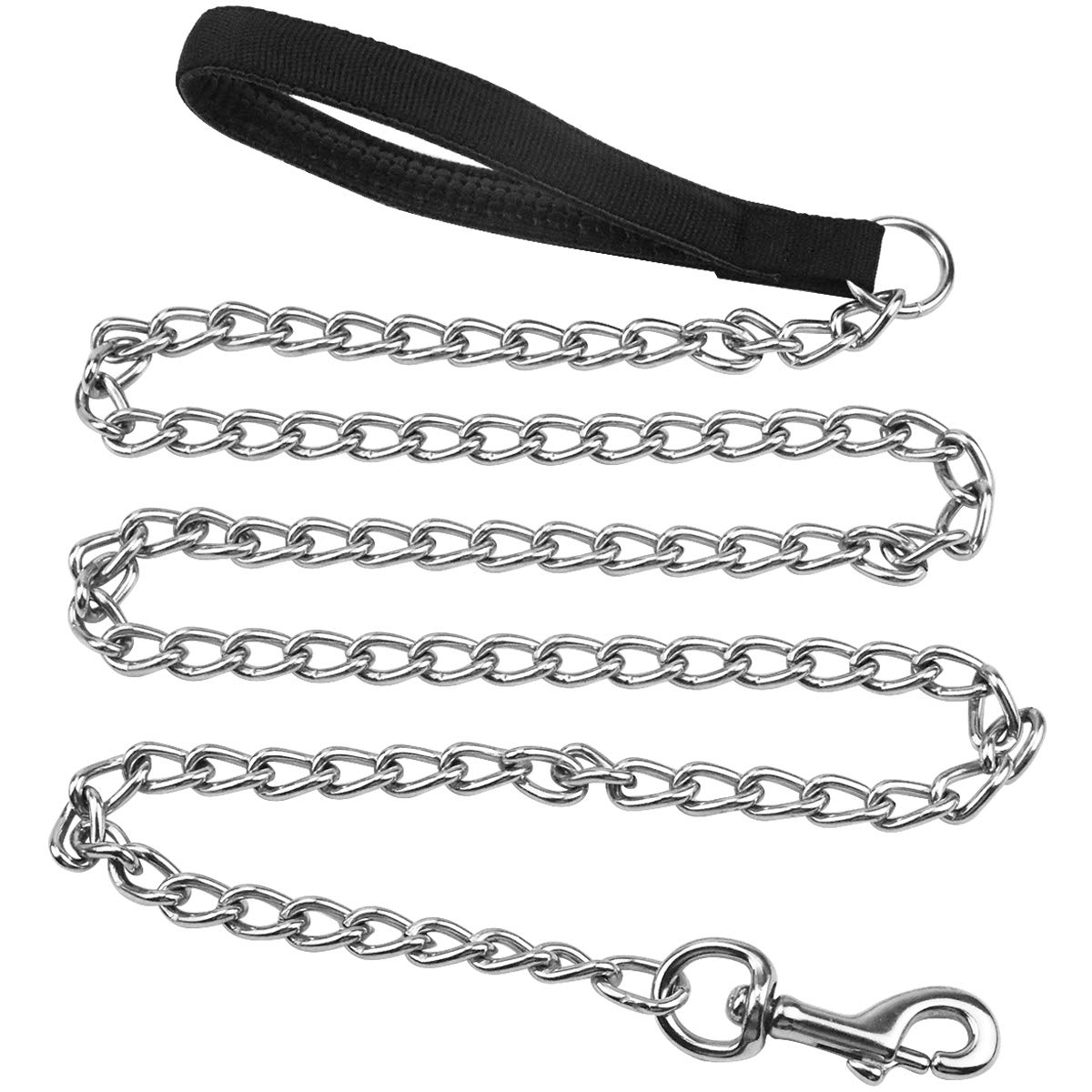 Jinlaili Heavy Duty Dog Lead, 1.8M/6ft long, 4mm thick, Chew Proof Metal Dog Chain Leash with Comfortable Padded Handle