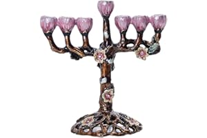 YU FENG 7 Branch Menorah Hanukkah Candle Holders Menorahs for Chanukah Hand-Painted Tree of Flowers Jewish Decorations