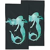 CXULIN Green Mermaid Hand Towels Set of 2, Summer Sea Fish Underwater Marine Fingertip Towel, Polyester Cotton Soft Bath for Bathroom Kitchen Hotel Spa, 14"X28"
