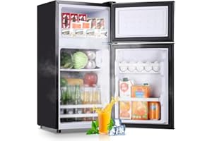 DEMULLER 2.4 Cu.ft Mini Fridge with Double Doors Small Refrigerator with Separate Freezer & 7 Adjustable Temperature Control, Tiny Size & Personal Fridge Ideal for Office Apartment Dorm Black