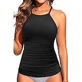 Women Tankini Swim Top Only - High Neck Bathing Suit Tops Tummy Control Tank Top No Bottom